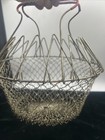Vtg Farmhouse Collapsible Wire Mesh Egg Basket W  Red Handles And Nice Patina 