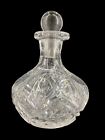 Vintage Art Deco Cut Crystal Pressed Glass Perfume Decanter Bottle Flower Design