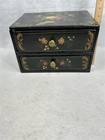 Antique  Box 2 Drawer Jewelry Trinkets Sewing  Decorative Paint Original 1800