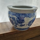 Vintage Chinese Blue White Porcelain Jardiniere Planter Bowl   Great Conition