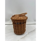 Vintage Woven Wicker Fisherman Basket Small Oval Lidded Storage Box With Handle