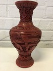 Vintage Antique Chinese Republic Period Cinnabar Vase W  Immortal Or Sage Dec 