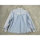 Vintage Blouse Women Small Cottage Trim Eyelet Victorian Prairie 70s Modest Blue