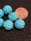 One Vintage Carved Chinese Bead Composite Turquoise Round  Shou 12mm Beautiful 
