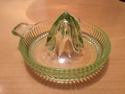 Vtg Vaseline Uranium Juicer Depression Glass Green - Reamer Squeezer With Handle