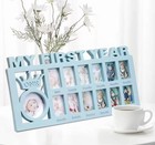 My First Year Monthly Photo Display 13 Baby Milestone Baby Frame Pastel Blue