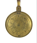 19th C  Embossed Bed Warmer Star Pattern Brass W  Wood Handle Fireplace Decor