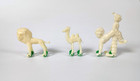 Vintage Mid Century Hard Plastic Circus Toys On Green Wheels Lot Of 3