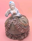 Antique Germany Porcelain Half Doll Pin Cushion Lady  6 1 4  Tall