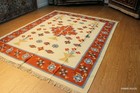 Southwestern Style Handmade Wool Rug 8x10 Ft  Blue Beige Orange Navajo Design