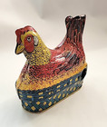 Antique Vintage Tin Litho Baldwin Mfg Co Wind Up Egg Laying Chicken Red Hen