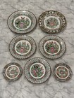 Group Of 7 Vintage Chinese Export Hand Painted Famille Rose Plates  Dishes