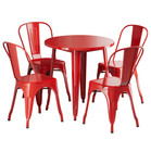 30  Round Restaurant Table Standard Set With 4 Chairs Ruby Red Alloy Metal