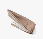 Kate Spade Lucy Medium L-zip  Leather Wristlet Color Block Light Sand New