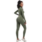 Yoga Jumpsuit Women Seamless Sports Zipper Jumpsuit Set Gym Long Sleeve Fitness