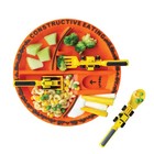 Constructive Eating Construction Utensil  Divided Plate  And Placemat Set For