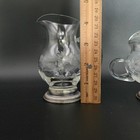 Vintage Etched Glass And Sterling Silver Creamer And Sugar Bowl Set