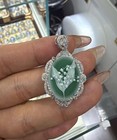 925 Silver Green Agate Lily Of The Valley Cameo Vintage Jewelry Pendant Estate