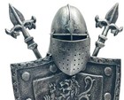  Vintage Armor Iron Shield With Swords   Lion Figure  Wall Hanging 16  t - Mint