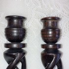 Vtg Barley Open Twist Dark Wooden Candle Holders 7 Inches Tall Pair Of 2