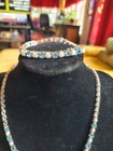925 Sterling Silver Opal And Blue Topaz Necklace And Bracelet Set