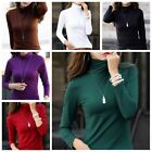 Women Long Sleeve T-shirt Funnel Neck Stretch Top Solid Color Slim Blouse Casual