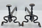 Antique Pair Of French Andirons 19th Century Wrought Iron Fireplace