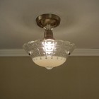 Vintage 1940s Lighting Semi Flush Glass Shade Ceiling Light Lamp Fixture