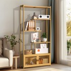 Bamboo 6-tier Storage Rack Blind Door Cabinet Staggered Shelf Etagere Bookcase