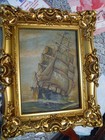 Antique Signed Oil Painting 16 By 12 Original Grant Sailboat Rough Waters Compos