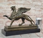 Signed Roche Griffin Bronze Marble Sculpture Statue Art Deco Mythical Figurine