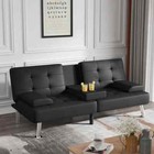 Luxury Futon Sofa Bed Recliner Modern Convertible Couch W Cup Holders   Armrests