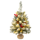 2ft Tabletop Christmas Tree Snow Flocking Mini Xmas Tree Decor With Led Lights