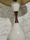 Mid-century Modern Teak   Textured Ceramic Table Lamp Danish Style W Shade Mcm