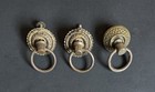 Ds-271 Three  3  Antique Vintage Victorian Brass Steel Drop Ring Drawer Pulls