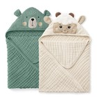 Soft Muslin Baby Hooded Towel 2 Pack - Absorbent Bath Towels For Infants   Toddl