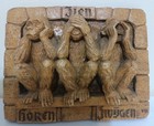 3-monkey Signed Vintage Antique German Wall Plaque  See  Hear  Speak No Evil