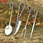 Vintage Hand Forged Camp Cooking Tool Set Chef Steak Knife Spoon Fork Bbq Skewer
