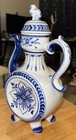Vintage Russian Hand Painted Procelain Gzhel Blue   White Teapot W  Owl Finial