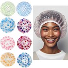   Waterproof Shower Cap Reusable Bath Hair Cover Elastic Band Polka Dot Style
