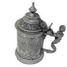 Vintage Freiling Zinn Fein Pewter Beer Stein Germany 92  Lidded Figural Handle