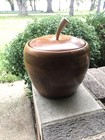 Mid-century Modern Walnut Wood Apple Ice Bucket Brass Stem Glass Interior Mcm
