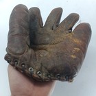 Vintage 1930s 1940s Leather Baseball Glove Split Finger Mitt Brown Antique   A2