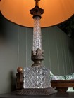 Antique Cut Crystal And Brass Table Lamp