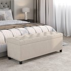 New 47  Rectangular Storage Ottoman Bench Linen Tufted Beige Footrest Lift Top