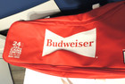 Vtg Retro Budweiser Beer Cooler Bag Holds 24 Cans Leather Handles Clean