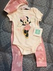 Disney Baby Minnie Mouse 3pc Short Sleeve Cotton Outfit Set Pink cream 3-6m