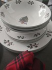 Gibson Christmas Dinnerware Set 16 Pc Plates Bowls Napkins Rings Holly Tree