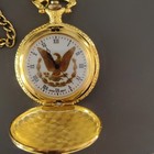 Eagle Full Hunter Gold Tone Pocket Watch Quartz Analog Roman Chain