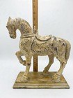 Vintage Tang Dynasty Caparisoned War Horse Statue Resin Carved Distressed 12 5 